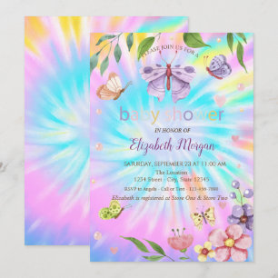 Convite  Borboletas Flores Tie Dye Chás de Bebê 