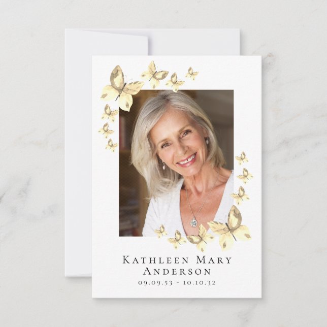 Convite Borboletas Foto Funeral Memorial Prayer Card (Frente)