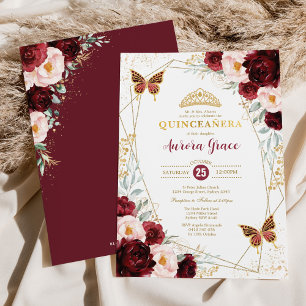 Convite Borboletas Geométricas com Blush Quinceañera