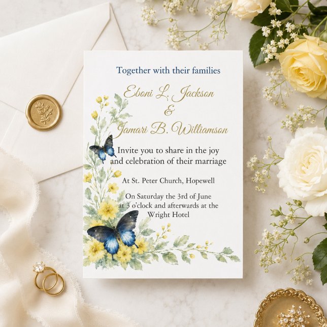 Convite Borboletas Graciosas & Flores Atemporais Casamento (Criador carregado)