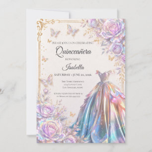 Convite Borboletas Iridescentes Elegantes Quinceañera