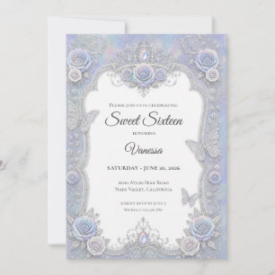 Convite Borboletas Iridescentes Elegantes Sweet 16