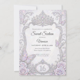 Convite Borboletas Iridescentes Elegantes Sweet 16