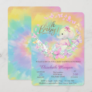 Convite Borboletas Legais Elefante Tie Dye Chá de Bebê
