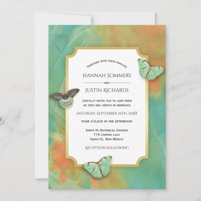 Convite Borboletas no Southwest Colors Weding Invitation (Frente)