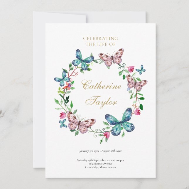 Convite Borboletas Ordem Funeral Do Programa De Serviço (Frente)