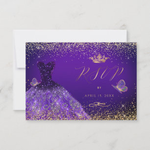 Convite Borboletas PixDezines Quinceanera RSVP, Roxo