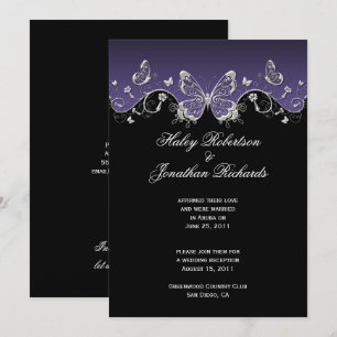 Convite Borboletas Prateadas Roxas Pretas Pós Casamento