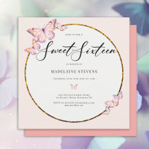 Borboletas rosa Boho Frame Dourado Girly Sweet 16