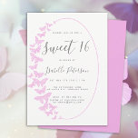 Convite Borboletas rosa Boho Frame Elegante Chic Sweet 16<br><div class="desc">Um moderno,  na moda e elegante convite de 16 anos,  com um tema de borboleta,  com um quadro de vassoura e borboletas pintadas à mão,  de cor d'água,  num rosa de tendência.</div>