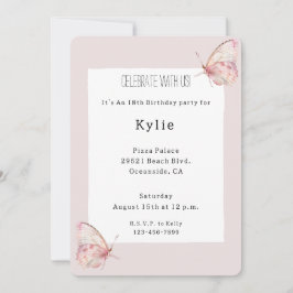 Convite Borboletas rosa bonito Aniversário