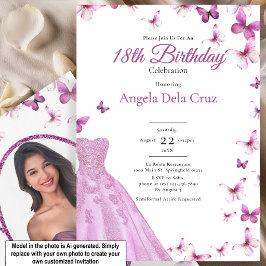 Convite Borboletas Rosa e Vestido Debut de 18 Anos