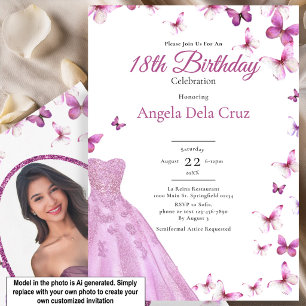 Convite Borboletas Rosa e Vestido Debut de 18 Anos