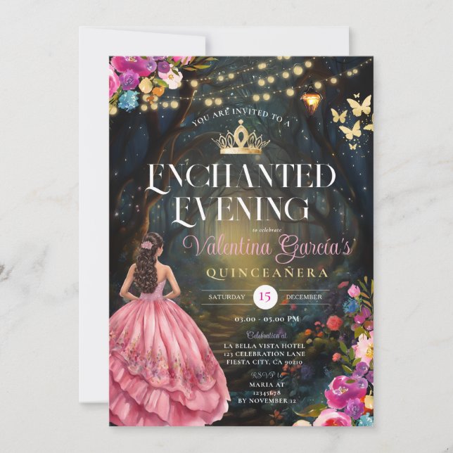 Convite Borboletas Rosa Quinceañera 15 Anos Flores Dourado (Frente)