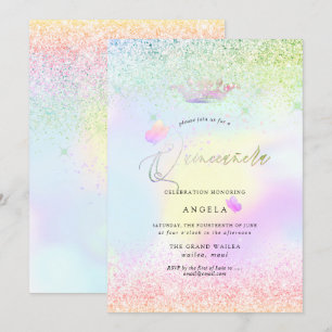 Convite Borboletas Rosa Quinceanera Holográfico+Brilhos