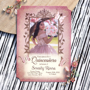 Convite Borboletas rosas claro, Ornamentado Brown Quincean