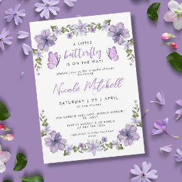 Convite Borboletas Roxas Aquarela Pêssego