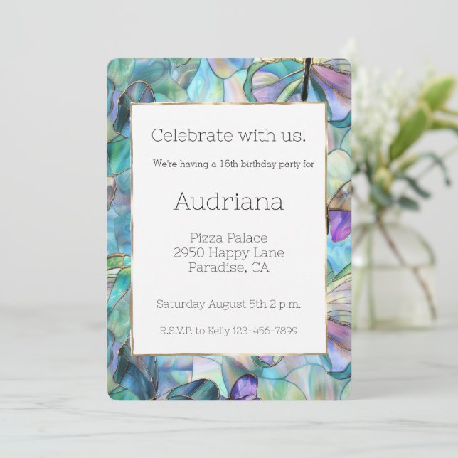 Convite Borboletas Roxas Azuis 16º Aniversário (Em pé/Frente)