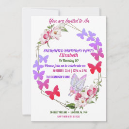 Convite Borboletas roxas da Flora rosa Festa de aniversári