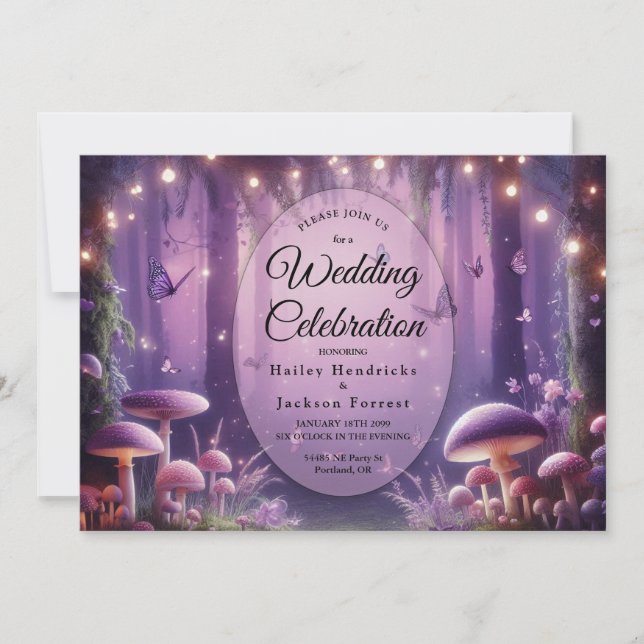 Convite Borboletas Roxas e Céus Estrelados Casamento (Frente)