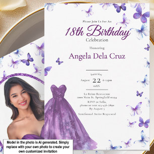 Convite Borboletas Roxas E Vestido Estreia De 18 Anos