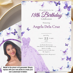 Convite Borboletas Roxas E Vestido Estreia De 18 Anos