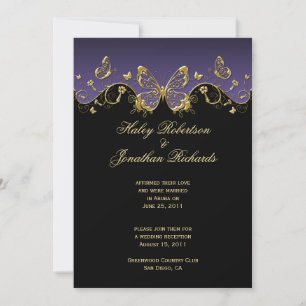 Convite Borboletas Roxo Preto Dourado Pós Casamento
