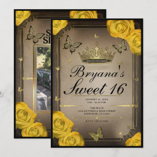 Convite Borboletas Tiara Rosas Amarelas 16 Aniversário