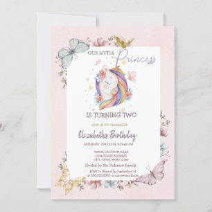 Convite Borboletas Unicórnio Princesa Rosa Aniversário
