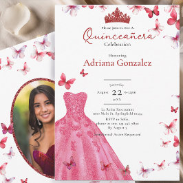 Convite Borboletas Vermelhas Vestido Foto 15 XV Quinceaner