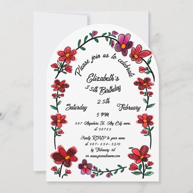 Convite Borda 35ª Festa de aniversário das Flores Whimsica (Frente)