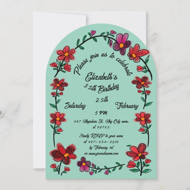 Convite Borda 35ª Festa de aniversário das Flores Whimsica (Frente)