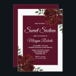 Convite Borda Branca de Rosa Burgundy Sweet 16 Invite<br><div class="desc">Burgundy Rosa White Border Sweet 16 Convidar Ver coleção correspondente em loja</div>