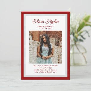 Convite Borda Cinza Vermelho Escuro Foto Festa de Formatur