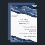Convite Borda de Agato Azul e Prateado, Bar Mitzvah<br><div class="desc">Este design moderno apresenta uma bela borda de agitação azul e prateada e seu texto personalizado na frente e atrás, se necessário. Use o formulário modelo para adicionar seu texto. Os menus avançados de edição, acessados escolhendo "personalizar ainda mais", permitirão que você altere as fontes, as cores e o layout....</div>