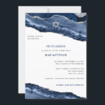 Convite Borda de Agato Azul e Prateado, Bar Mitzvah Foto<br><div class="desc">Este design moderno apresenta uma bela borda de agitação azul e prateada com seu texto personalizado na frente e foto na parte de trás. Use o formulário modelo para adicionar seu conteúdo. Os menus avançados de edição, acessados escolhendo "personalizar ainda mais", permitirão que você altere as fontes, as cores e...</div>