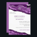 Convite Borda de Agato Roxo e Prateado, Bar Mitzvah<br><div class="desc">Este design moderno apresenta uma bela borda de agata roxa e prateada, e seu texto personalizado na frente e atrás, se necessário. Use o formulário modelo para adicionar seu texto. Os menus avançados de edição, acessados escolhendo "personalizar ainda mais", permitirão que você altere as fontes, as cores e o layout....</div>