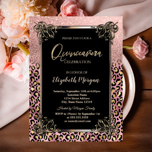 Convite Borda de Brilho em Rose Gold Leão Quinceañera