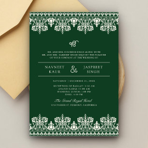 Convite Borda de Damasco Verde Marfim Anand Karaj Casament