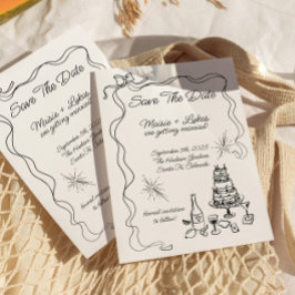 Convite Borda de Fita Desenhada à Mão Branca Salvar Data