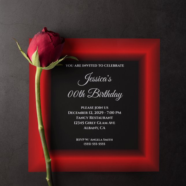 Convite Borda de Fotos Vermelha Preta a Qualquer Ano Anive (Red Photo Border Black Any Year Birthday Invitation)