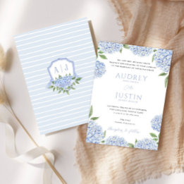 Convite Borda de Hydrangea Azul, Casamento de Crest Person