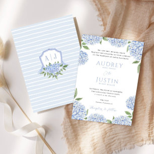 Convite Borda de Hydrangea Azul, Casamento de Crest Person