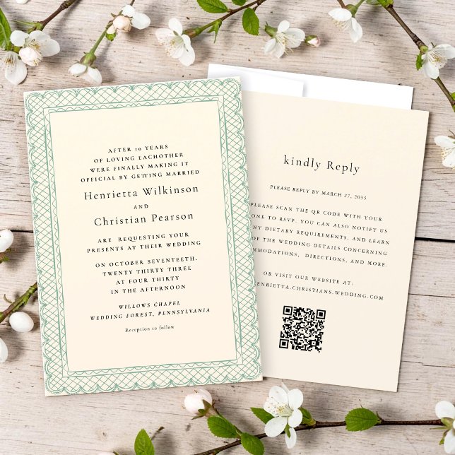 Convite Borda de Renda Delicada Creme Casamento (Criador carregado)