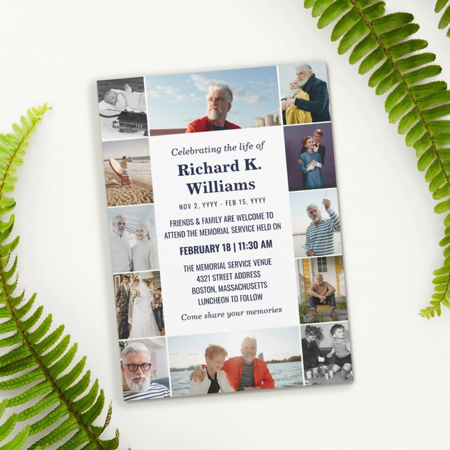 Convite Borda de Texto Azul de 12 Fotos Celebrando a Vida (Criador carregado)