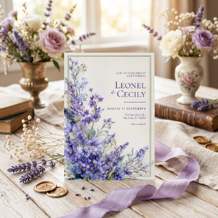 Convite Borda de Verde com Lavanda em Aquarela Roxa Suave