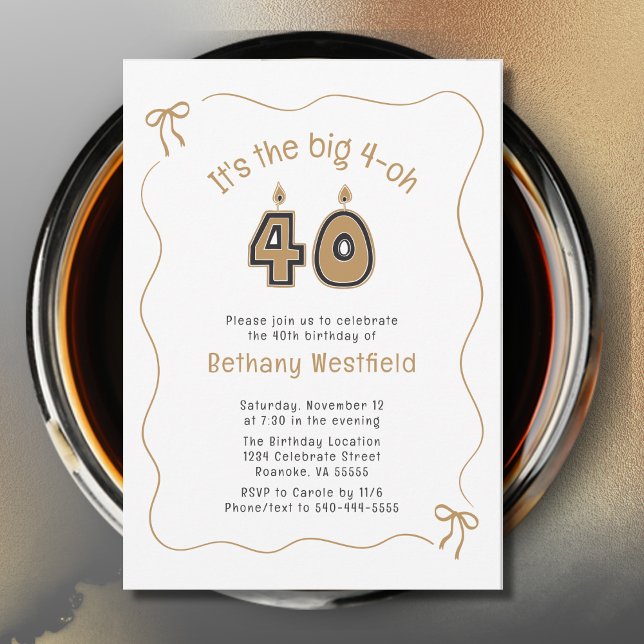 Convite Borda Divertida e Ondulada de Aniversário de 40 An (40th Birthday Candle Numbers Wavy Border Party Invitation)