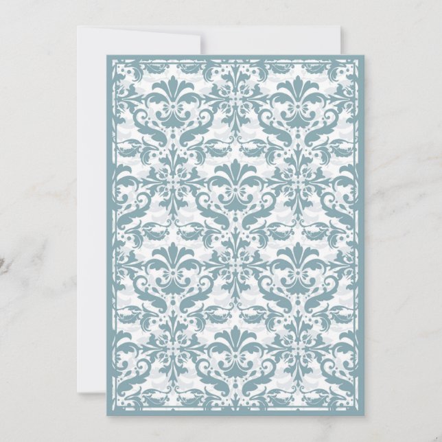 Convite Borda do Damask com Quadro Duplo (azul) (Frente)