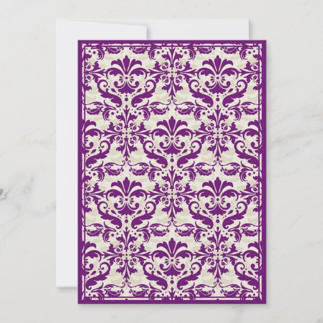 Convite Borda do Damask com Quadro Duplo (Plum & Beige) (Frente)