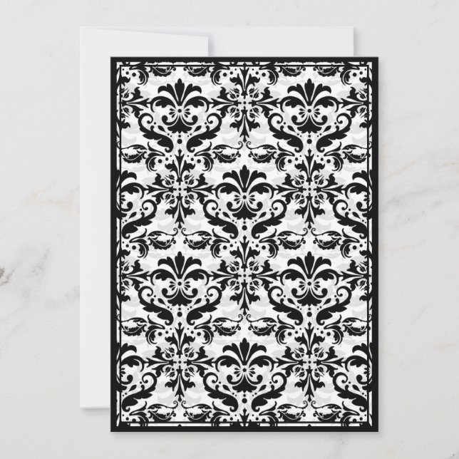 Convite Borda do Damask com Quadro Duplo (Preto e Branco) (Frente)